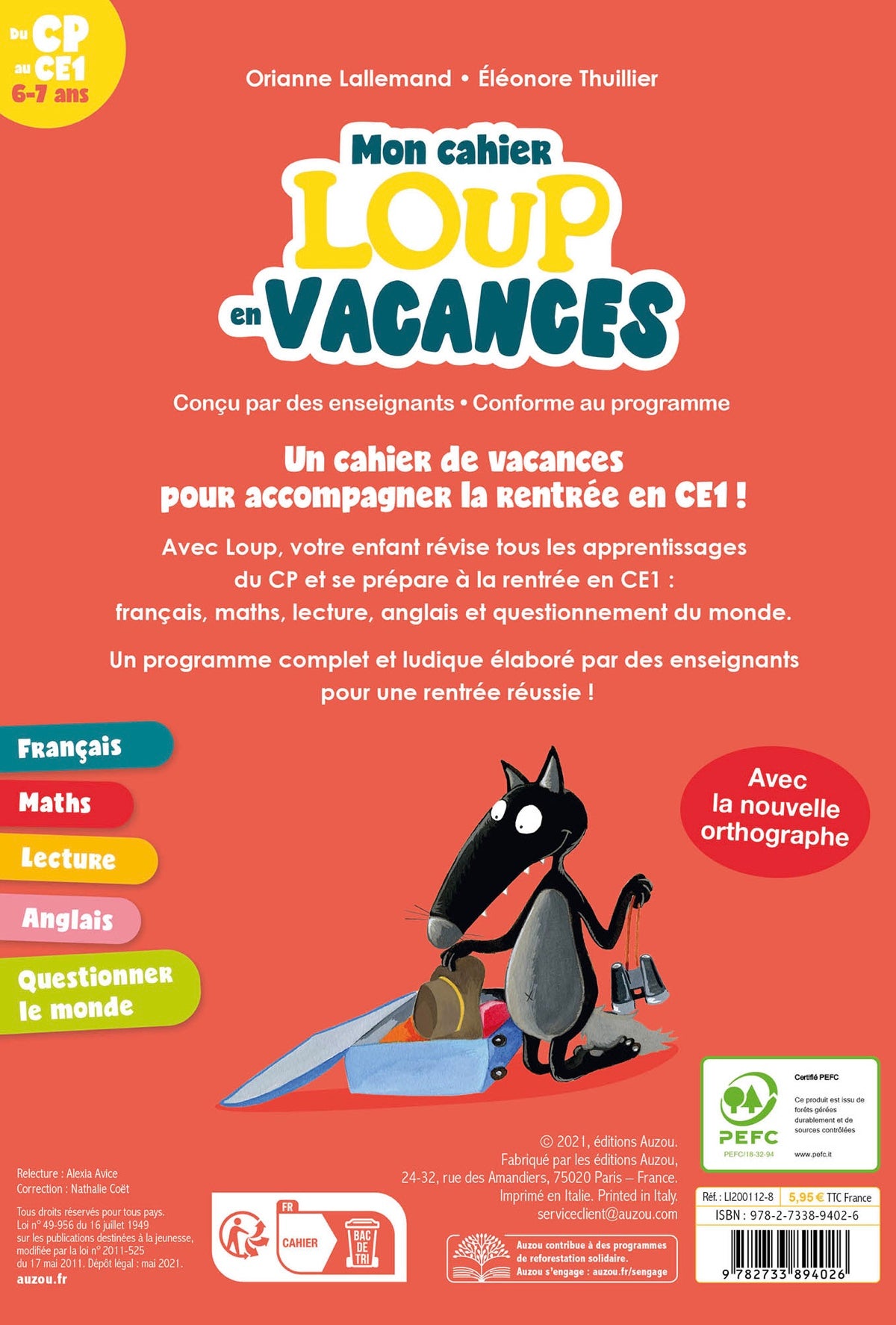 MON CAHIER LOUP EN VACANCES - DU CP AU CE1 - 2026