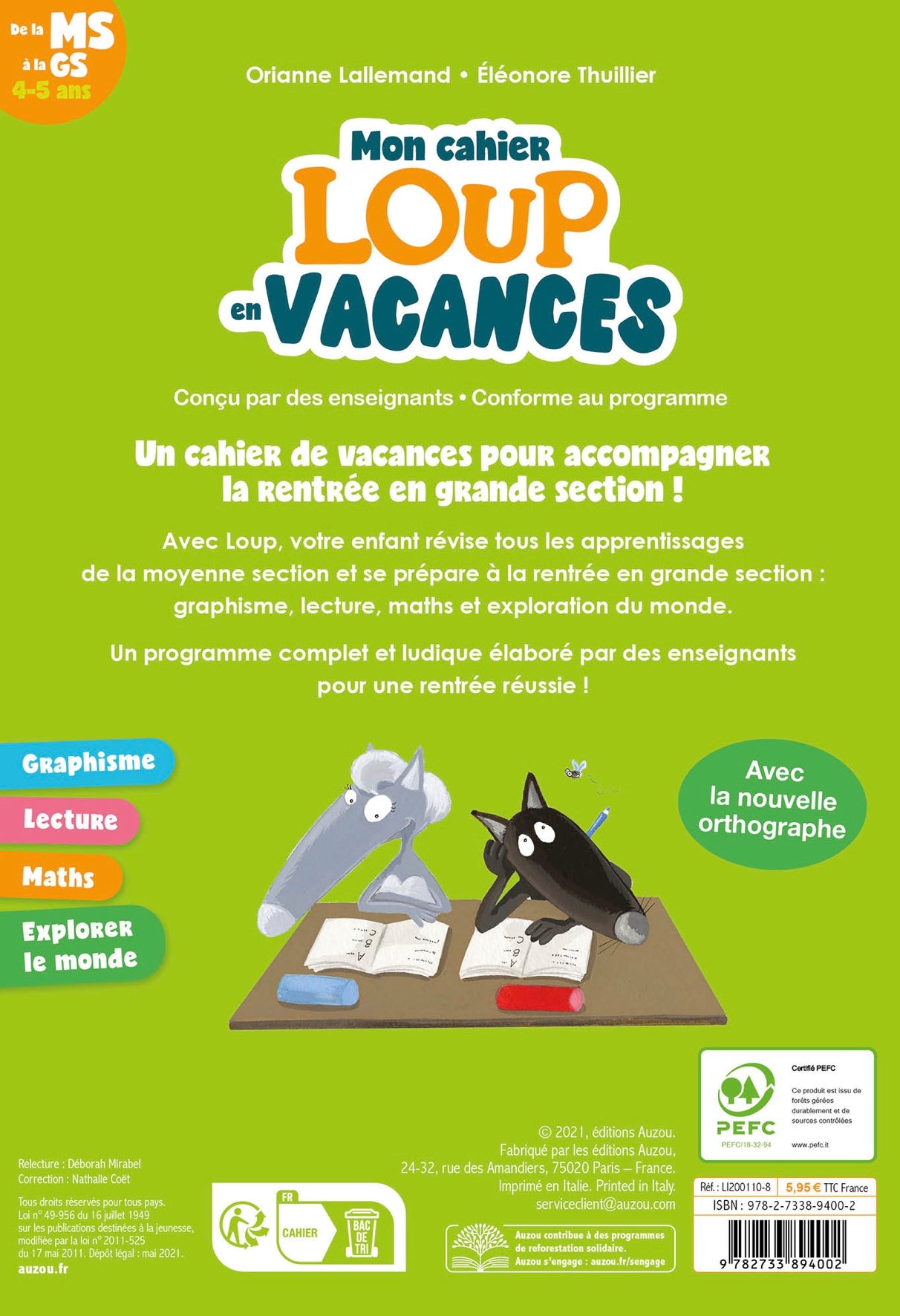 MON CAHIER LOUP EN VACANCES - DE LA MS À LA GS - 2026