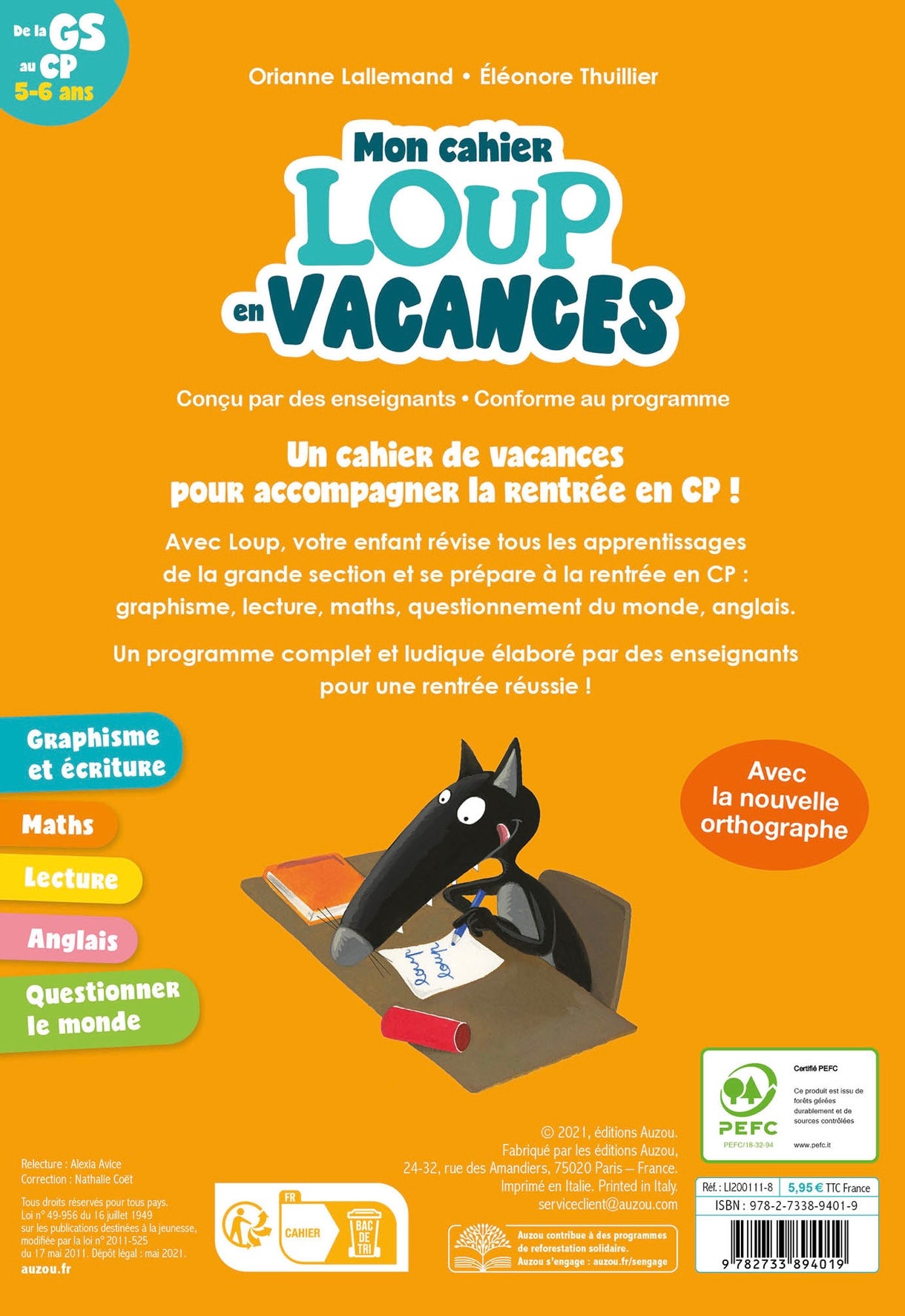 MON CAHIER LOUP EN VACANCES - DE LA GS AU CP - 2026