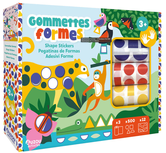 GOMMETTES FORMES - 3 ROULEAUX DE 500 GOMMETTES ET 12 DÉCORS