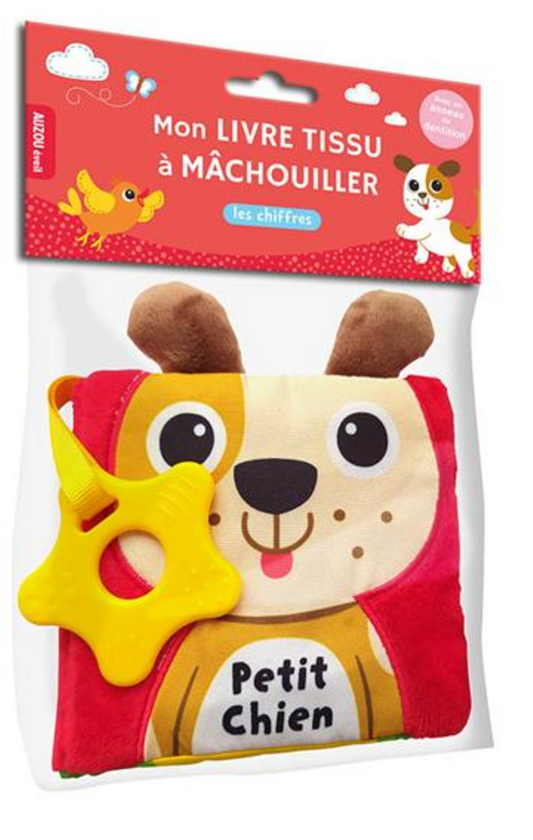 MON LIVRE TISSU A MÂCHOUILLER - PETIT CHIEN